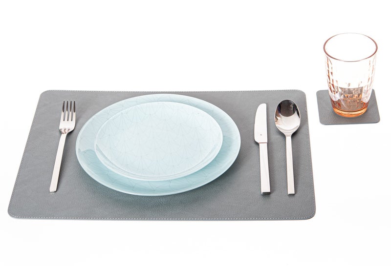 Nikalaz Set of 4 Placemats and 4 Coasters Made of Recycled Leather (18''x13'', Dirty Grey) - Image 3